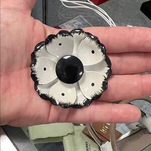 Elegant Black and White Floral Brooch vintage West Germany